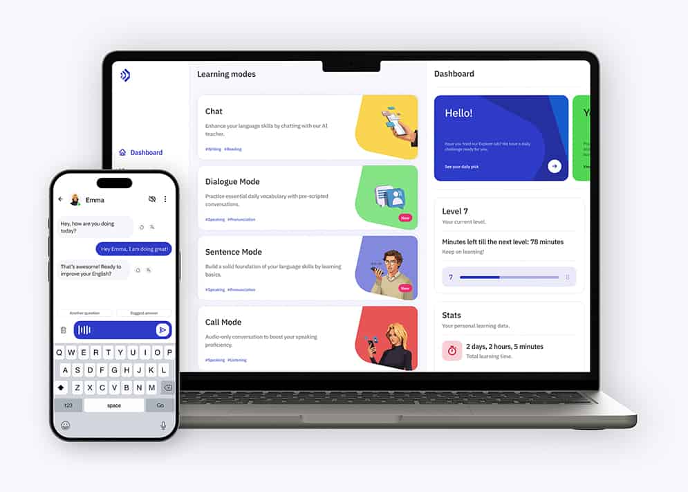 Laptop and mobile with Talkpal app.