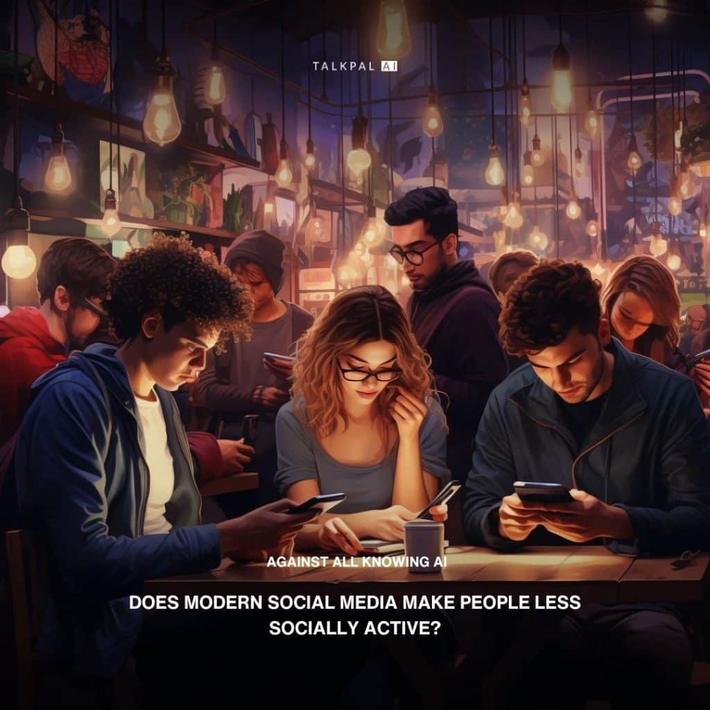 Example image of debate mode, young people in a bar scrolling through their smartphones