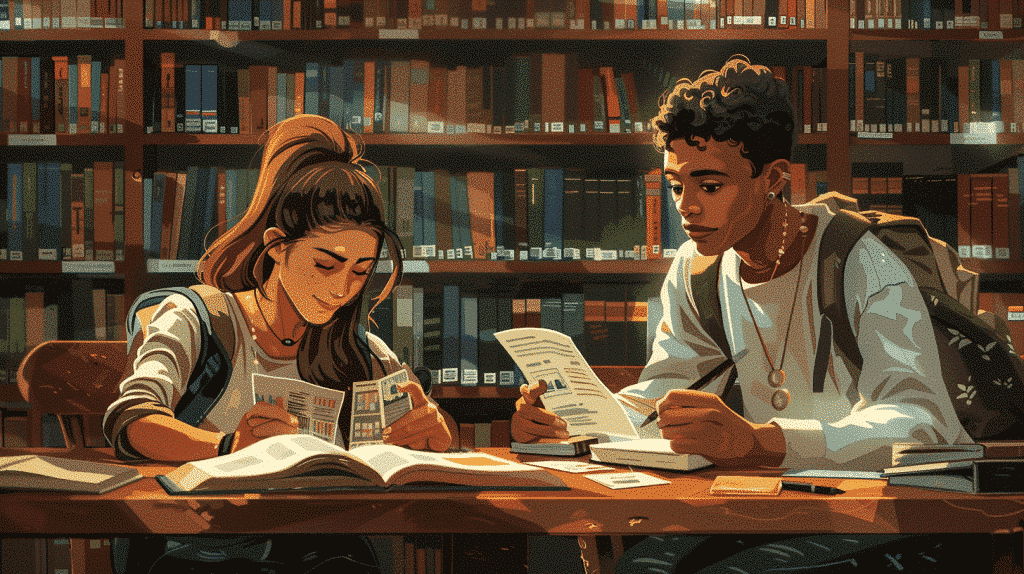 Two students share a tranquil language study session.