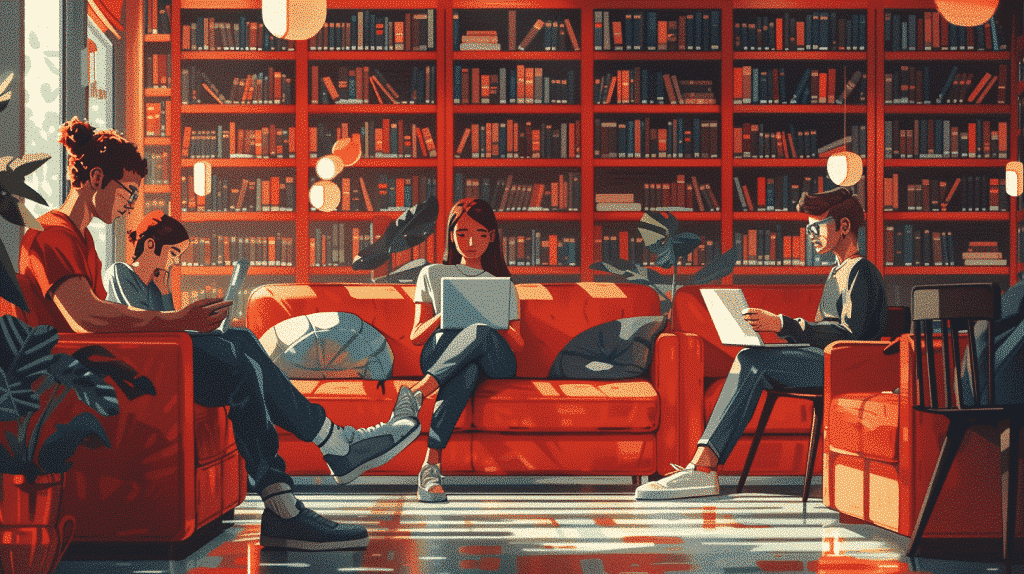 New language skills through AI for students in library.