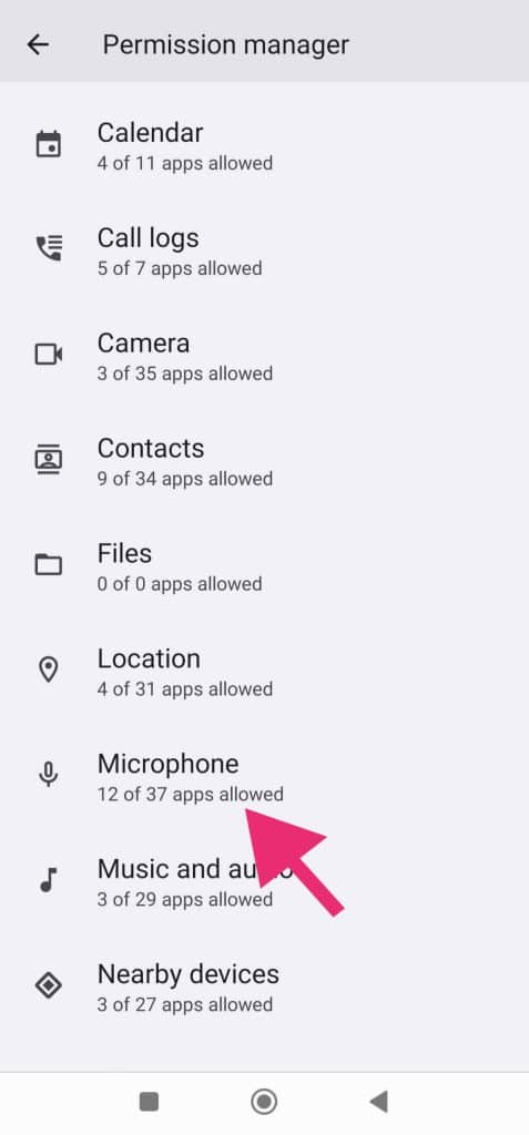 Step 3 of step-by-step instructions on how to turn on microphone access on Android phone