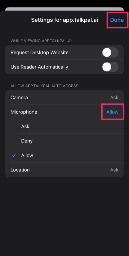 Part 2 of step-by-step instructions on how to turn on microphone access on iPhone Safari