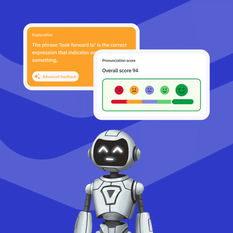 A friendly robot surrounded by feedback screens 