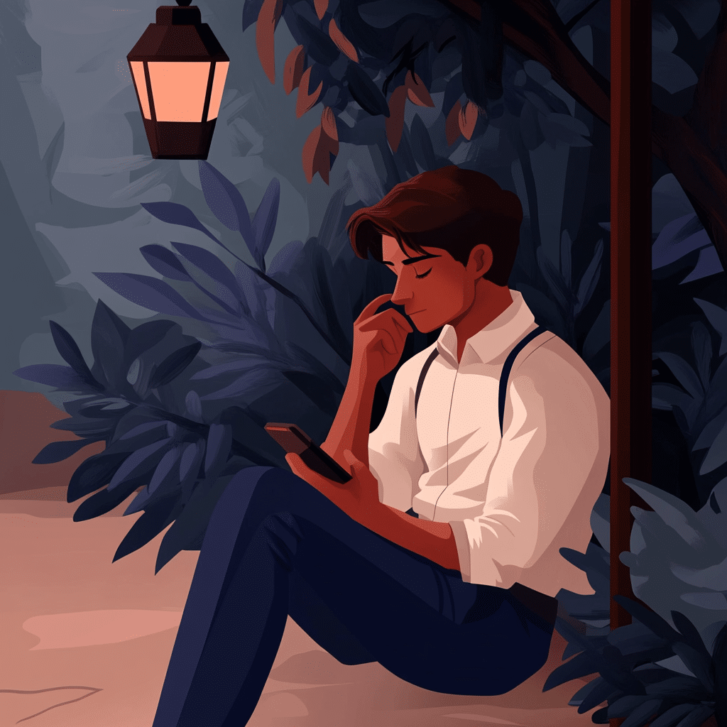 A man in a white shirt sits against a post