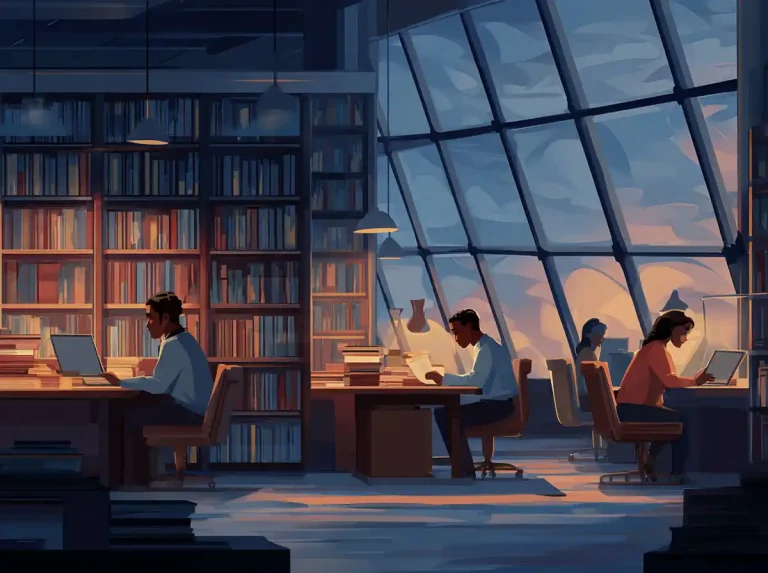 A group of people sits at a long table with laptops and notebooks for learning languages in a professional setting.