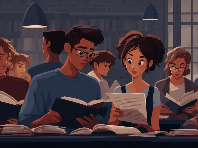 Written notes are shared by a student showing a paper to another while learning languages.