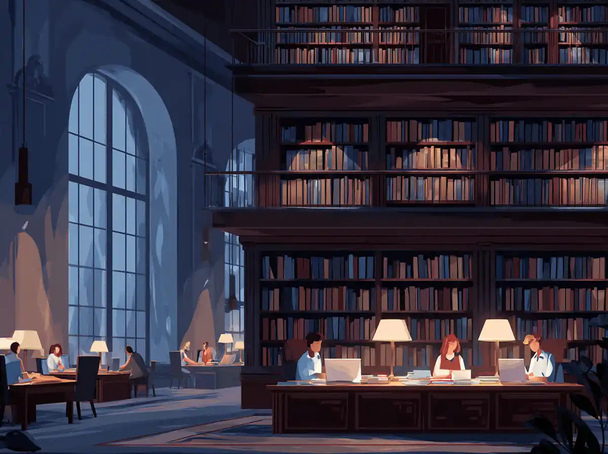 Three young women look at laptops and smile while learning languages in a library.