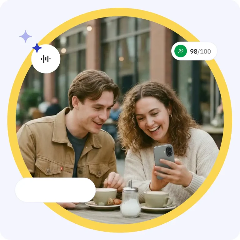 Couple with phone in circle