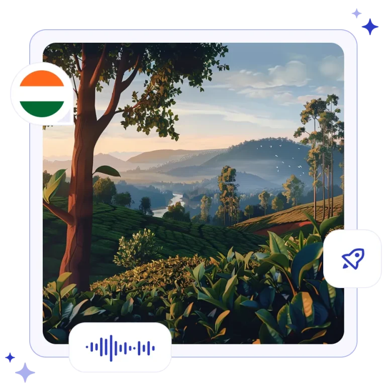 Lush, rolling emerald-green tea estates under a morning mist near the Brahmaputra River in Assam, India.