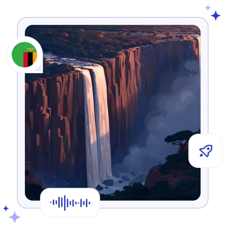 Massive curtains of water plunging dramatically into the rocky gorge of Victoria Falls on the Zambezi River in Zambia.