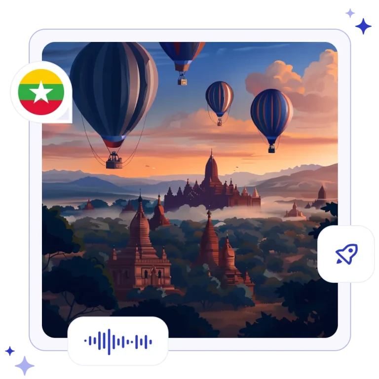 Historic brick Buddhist temples and pagodas rising through a mystical morning mist at sunrise in Bagan, Myanmar.