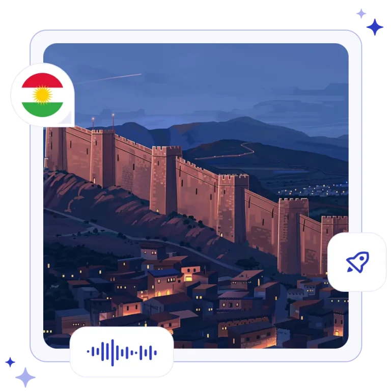 The ancient, fortified stone walls of the Erbil Citadel glowing warmly over the modern city at twilight.