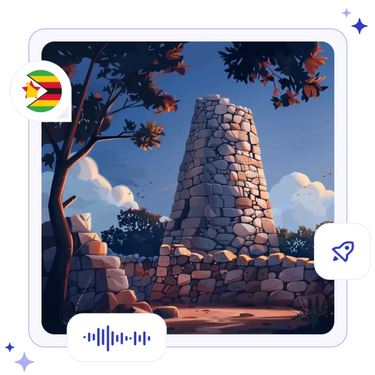 The perfectly stacked ancient granite stone walls and the iconic Conical Tower of the Great Zimbabwe ruins.