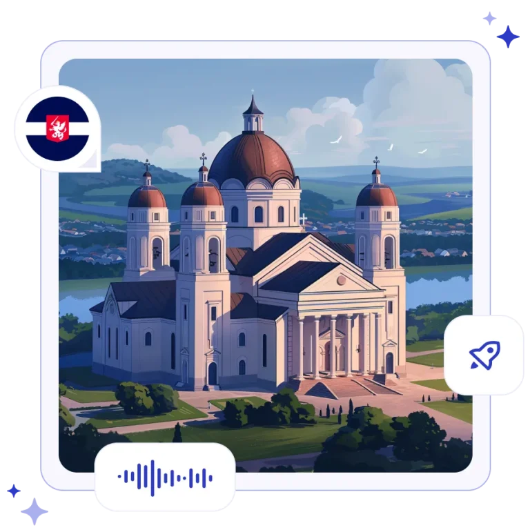 The gleaming white, Baroque-style Aglona Basilica surrounded by the lush green rural landscape of the Latgale region in Latvia.