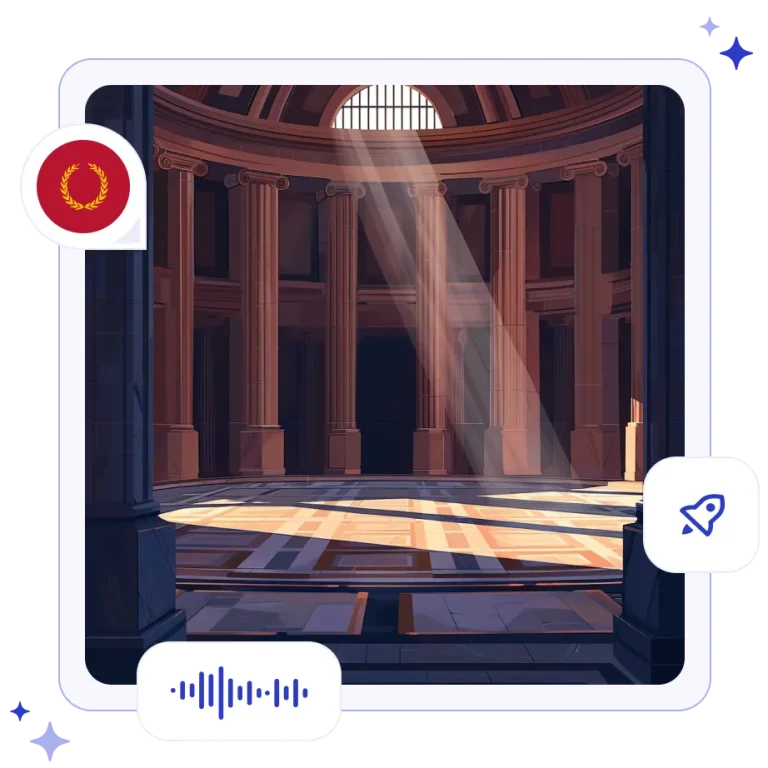 A brilliant beam of sunlight piercing through the open oculus in the massive dome of the ancient Pantheon in Rome.