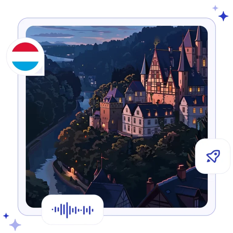 The grand medieval Vianden Castle perched high on a steep forested hilltop overlooking a valley in Luxembourg.