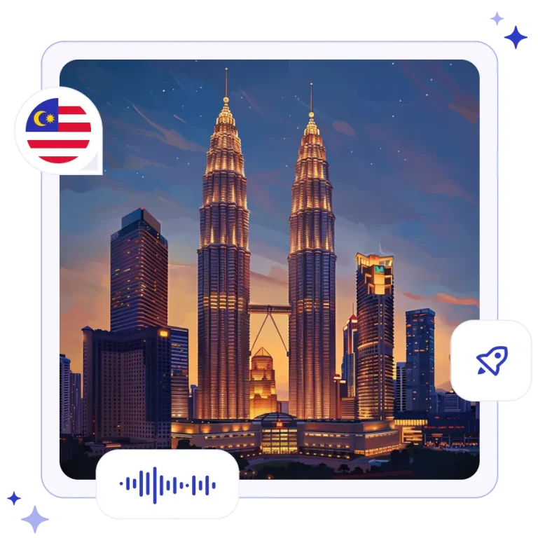 The towering metallic Petronas Twin Towers brightly illuminated against a twilight sky in Kuala Lumpur, Malaysia.