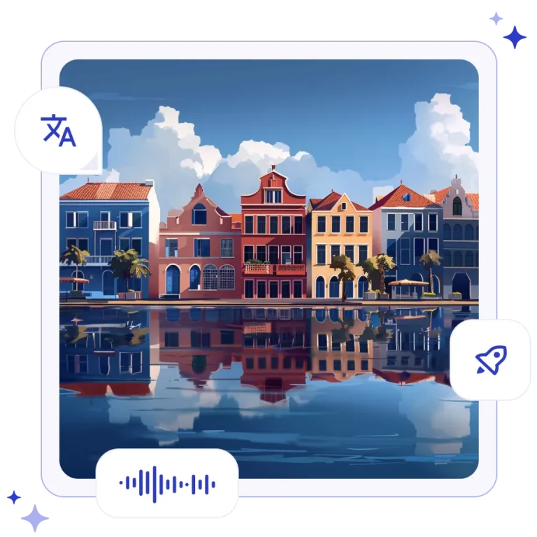 Brightly colored, historic Dutch-colonial buildings reflecting perfectly in the clear waters of the Handelskade waterfront in Curaçao.